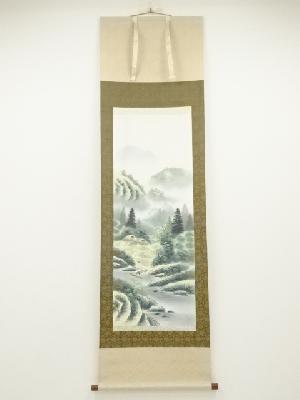 雅堂筆　彩色山水図　肉筆絹本掛軸（箱付）